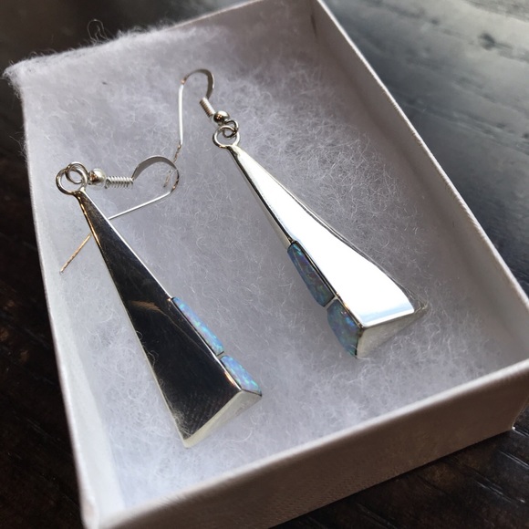 Handmade Sterling Silver & Opalite Earrings - Picture 3 of 4